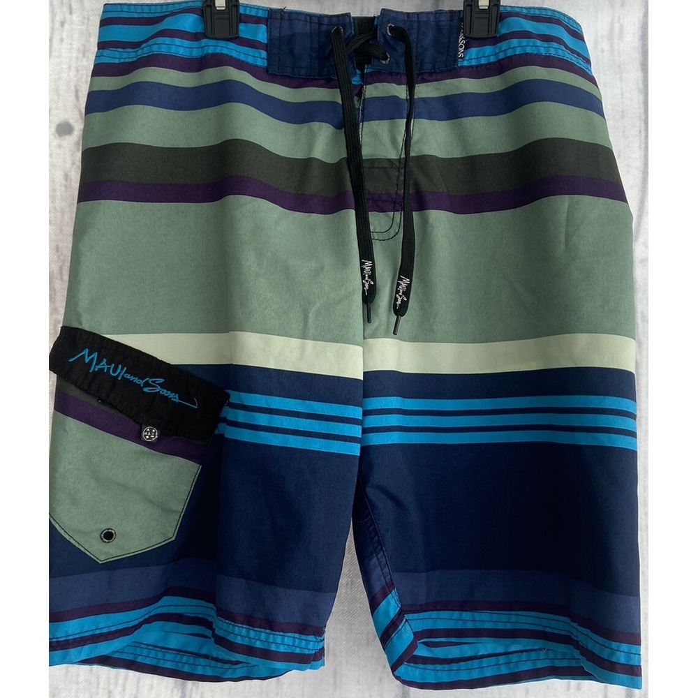 Maui & Sons Board Shorts Men's Size 32 Striped Beach Volleyball Surf Swim